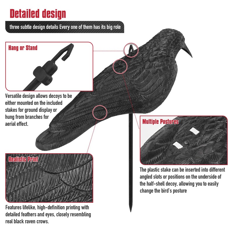 VicBre 6 PCS Crow Decoys Half Shell with Plastic Stake