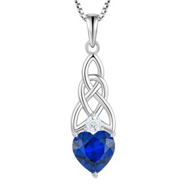STARCHENIE Celtic Knot Pendant Necklace for Women 925 Sterling Silver September Birthstone Heart Created Sapphire Irish Jewelry