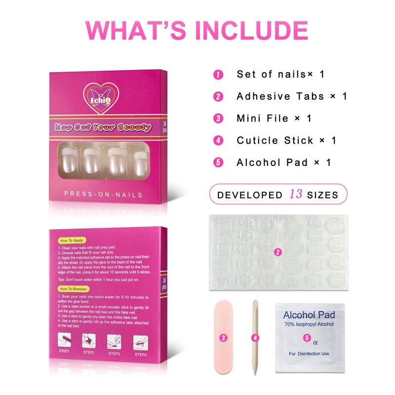 Pearl Shine - Uñas postizas redondas blancas con pestañas adhesivas