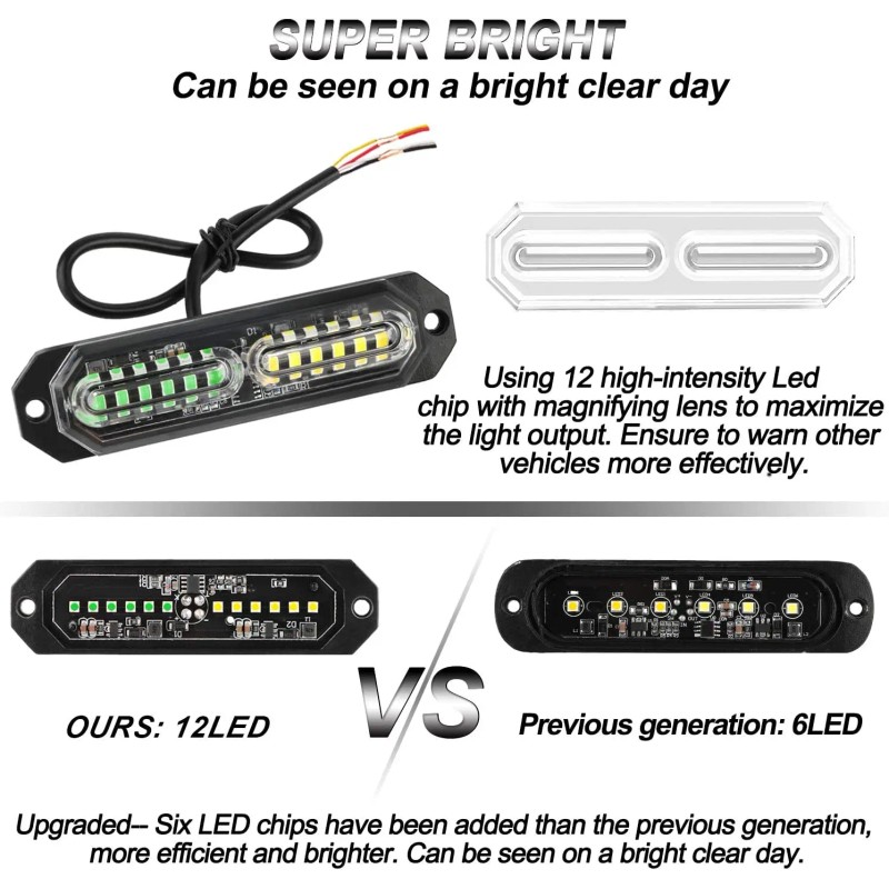 8pcs 12V Sync Ultra Slim 12-LED Surface Mount Flashing Strobe