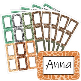 120Pcs Jungle Animal Name Tags Sticker Classroom Decorations Self Adhesive Desk Name Plates Label Safari Wild Animals Themed Classroom Bulletin Board Decor for Kid Teacher School Nursery Supplies