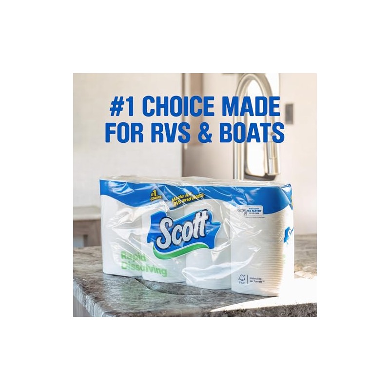 Scott Rapid-Dissolving Toilet Paper, 48 Double Rolls, Septic-Safe, Toilet Paper