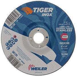 Weiler 58129 6" x 1/4" Tiger INOX Type 27 Grinding Wheel, INOX24R, 7/8" A.H. (Pack of 10)