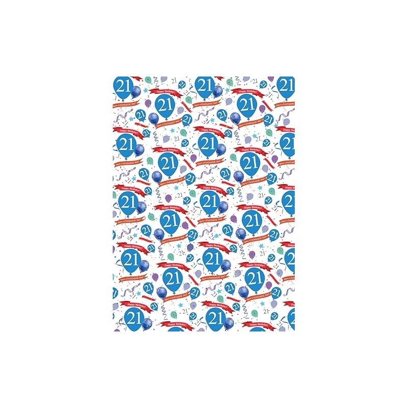 2 Sheets 21st Birthday Wrapping Paper Age 21 Birthday Blue