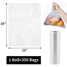 Food Storage Bags,12" X 16" Plastic Produce Bag on a Roll, Fruits, Vegetable, Food Storage, Bread and Grocery Clear Bags, 350 Bags Per Roll (4 Roll=1400 bas)