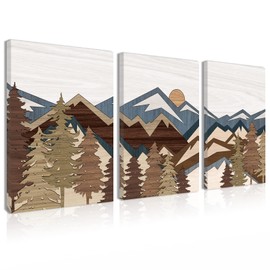 BINCUE Boho Mountain Wall Art Framed Mountains Office Canvas 3 Piece Artwork 12x16 Inch for Living Room Bedroom Décor