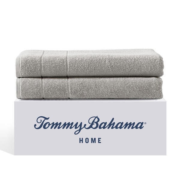 Tommy Bahama- Bath Towels, Absorbent & Fade Resistant Cotton Towel Set, Fashionable Bathroom Decor (Island Retreat Grey, 2 Piece)