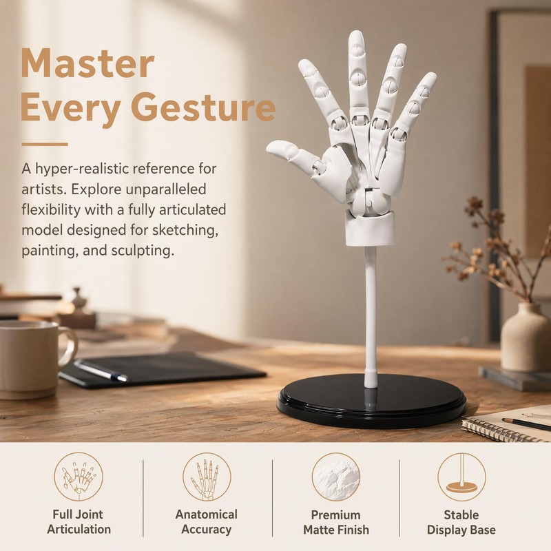 Articulated Hand Model for Drawing 1:1 Size Posable Mannequin Hand