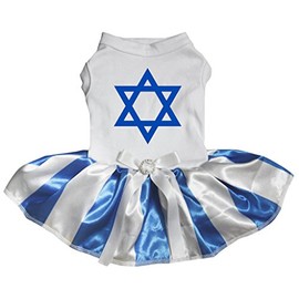 Petitebelle Star of David White Shirt Blue White Striped Tutu Puppy Dog Dress