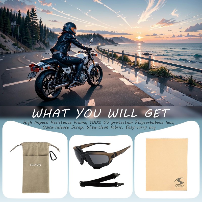 SOL PRO Powersport Sunglasses, Motorcycle Riding Safety Goggles, UV400 Anti-Fog,