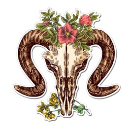 GT Graphics Ram Skull with Flowers Modern Boho Trendy - 12" Vinyl Sticker Waterproof Decal