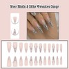 ANDGING ANDGING Silver Press on Nails Stiletto Medium Long Fake