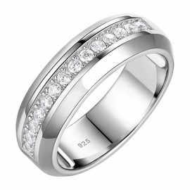 SweetJew Mens White Gold Wedding Ring Band 925 Sterling Silver With 13 Round Cut Cubic Zirconia Engagement Ring For Him Size Z