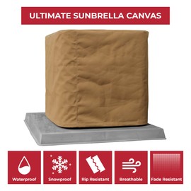 SugarHouse Outdoor Air Conditioner Cover - All-Weather, Waterproof Sunbrella Canvas AC Protector, Made in The USA, 20-Year Warranty, Beige, 34 x 34 x 30 Inches