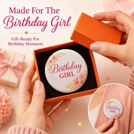 Birthday Girl Pin Button Badge: 2.3 Inch Metal Birthday Pin for Girls
