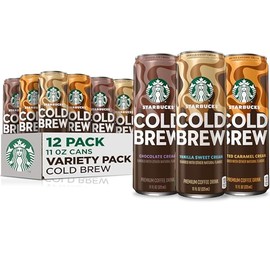 Starbucks Cold Brew Coffee, 3 Flavor Variety Pack, 11 fl oz Cans (12 Pack), Premium Coffee Drink, Iced Coffee