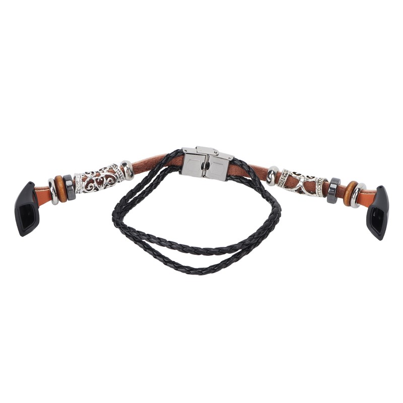 Retro Sports Watch Band Metal Beads Leather Wrist Watch Strap