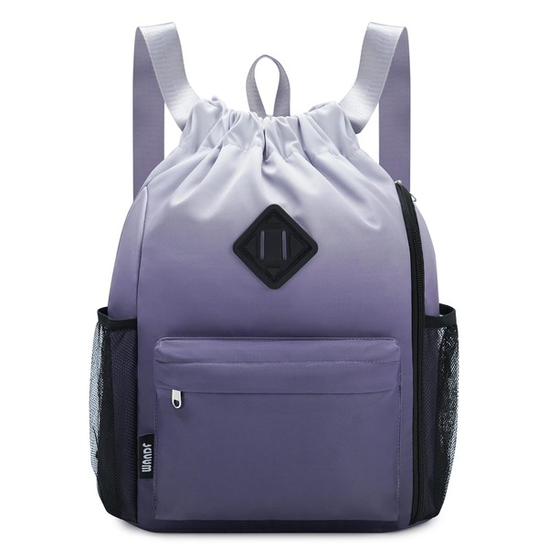 WANDF Drawstring Backpack Sports Gym Bag with Shoes Compartment, Water-Resistant