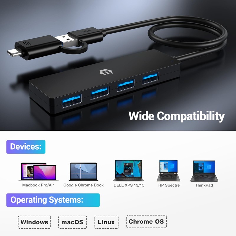 4 in 1 USB Hub, Tymyp USB 3.0 Hub 5Gbps