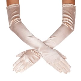 DreamHigh Women's Party Wedding 21" Long Satin Finger Gloves Champagne