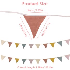 Bunting for Children's Room Made of Muslin Cotton Fabric in Morandi Green, 2.6 m Long with 10 Bunting, Decoration for House Bed, Baby Room, Wall - Reusable and Washable