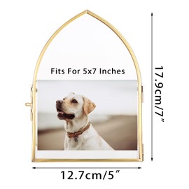 JUXYES 5x7 Inch Tabletop Double Glass Frame for Pressed Flowers, Glass Desktop Picture Artwork Display Frames, Brass Floating Frame Style for Dried Flowers Photo Picture Poster etc