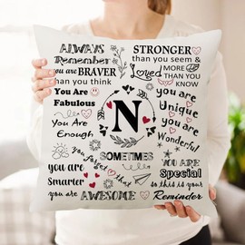 HKTNGEX Inspirational Throw Pillow Cover Gift,26 Letter Initial Alphabet A-Z Cushion Cover Pillowcase For Daughter Son Sisters Friends Colleague Birthday Christmas Graduation Reminder Home Decor (N)