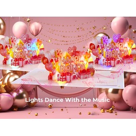 Ribbli Birthday Cards for Women Light and Musical Happy Birthday Card Rose Pink Pop Up Sister Birthday Card for Mom Daughter Girlfriend Wife -with Envelope