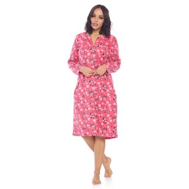 Casual Nights Women's Printed Fleece Snap-Front Lounger House Dress - Red Penguin - Large