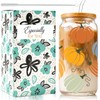 Fall Cups, 16oz Autumn Pumpkin Iced Coffee Glass Cup with