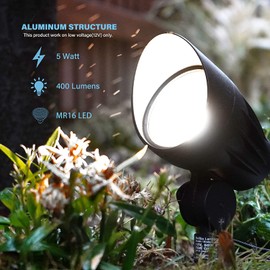 GOODSMANN Low Voltage Spot Light Landscape Lighting 5W LED 6500K 400 Lumen for Outdoor Lighting with Metal Spike and Connector Garden, Pathway, and Driveway 9121-16102-01A