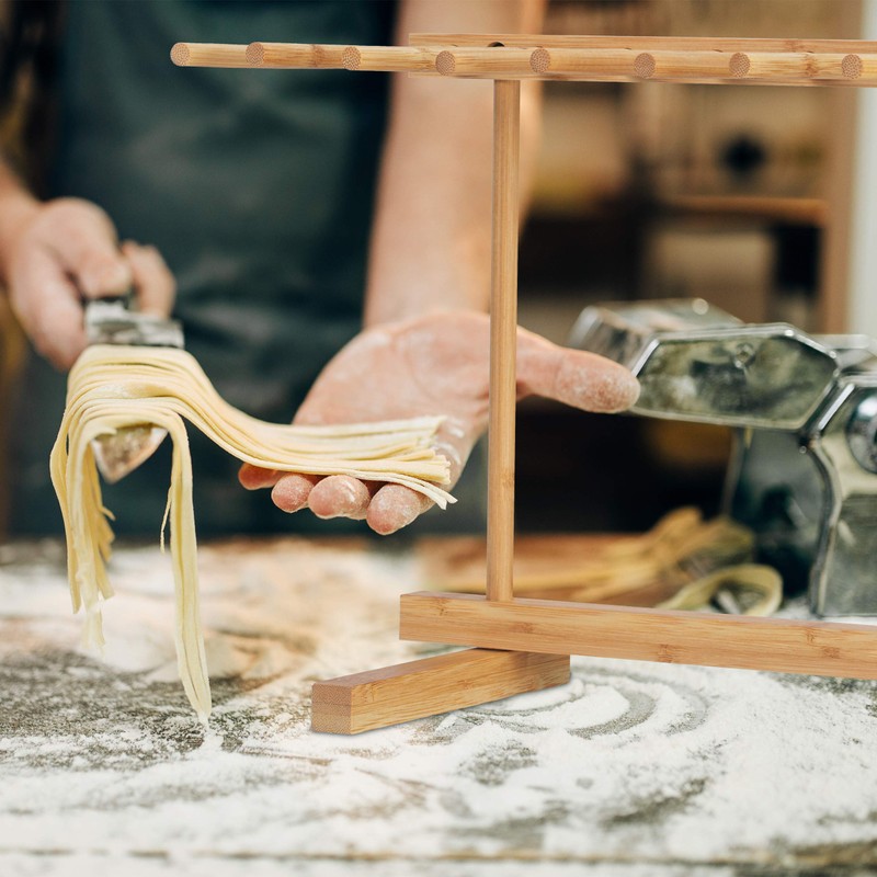 Relaxdays Pasta Dryer, 8 Bars, Long Pasta, Space-saving, Foldable, Bamboo
