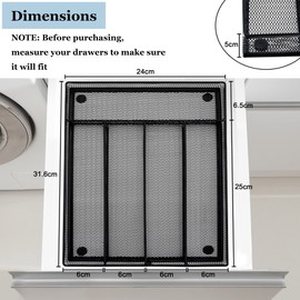 Joyfair Cutlery Tray, Metal Cutlery Tray Organiser, 5 Compartments Utensil Tray, Non Slip Silverware Drawer/Holder/Divider for Kitchen/Office, Space Saving & Rust Free, 31.6x24x5cm, (Black)