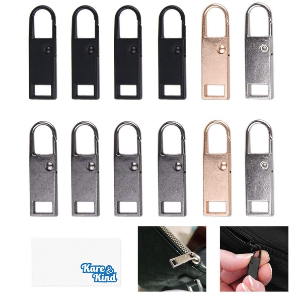 Kare & Kind 12 x Zipper Pulls - Removable Clip-On