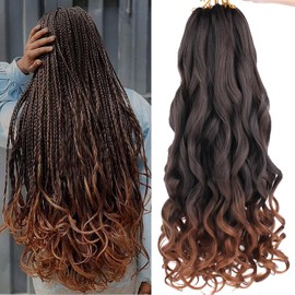 Xtrend 22 Inch Pre Stretched Bouncy Loose Wavy Braiding Hair 8 Packs Ombre Dark Brown French Curly Braiding Hair Synthetic Crochet Braids Hair for Box Braids Hair Extension for Women (22 Inches, T30#)