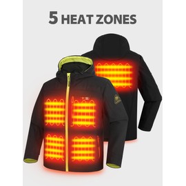 PTAHDUS Men's Heated Jackets 5 Heat Zones Battery Pack Included, with Hand Warmer Pocket(Black/Yellow, Medium)