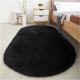 Softlife Fluffy Rugs for Bedroom, Shag Cute Area Rug for Girls and Kids Baby Room Home Decor, 2.6 x 5.3 Feet Oval Indoor Carpet for Nursery Dorm Living Room, Light Navy