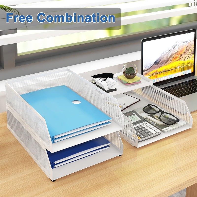 Natwind 3-Tier Stackable Paper Tray, Metal Mesh Desktop Organizer, Paper