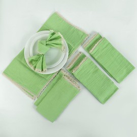 Fingercraft Dinner Cloth Napkin Cotton Muslin Double Gauze 8 Pack with Classic Lace for Everyday Use, Wedding, Party, Christmas, Easter Napkins Cloth are Pre Shrunk and Good Absorbency Lettuce Green
