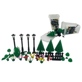 CMC imports 60 teilig Allee Box mit Laternen Pflanzen Zaun Pflanze Klemmbausteine Bausteine Kompatibel Blätter Blumen Büsche Baum Gras Stengel Rasen für Garten City Straßen Deko Wald (Schwarz)