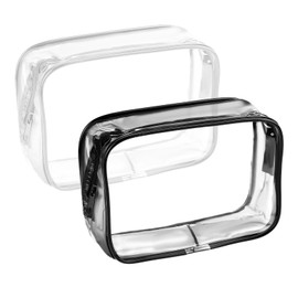 ZEYIYER Pack of 2 Transparent Toiletry Bag, Toiletry Bag, Transparent, PVC Cosmetic Bag, Waterproof Makeup Bag, Transparent Travel Set, Toiletry Bag for Men, Women, Children, Family, transparent