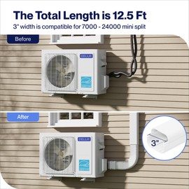 Della 3" 12.5 Ft Mini Split Line Set Cover with Flexible Duct, Decorative PVC Lineset Cover Kit, Paintable for Air Conditioner, Central AC, HAVC & Heat Pumps Systems Tubing Cover, White