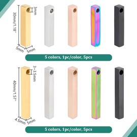 PH PandaHall 10pcs 2 Sizes 5 Colors Rectangle Bar Engraving Blanks, 304 Stainless Steel 3D Stamping Blanks Long Solid Solid Bar Pendant Charms for Necklace Keychain Jewelry DIY Crafts Making
