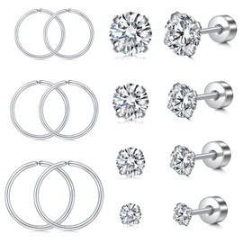 MODRSA Flat Back Earrings Screw Back Earrings for Women Flat Back Stud Earrings Surgical Steel Earrings with Screw Backs 20g Cartilage Earring Stud Cartilage Hoop Earring Helix Hoops Silver