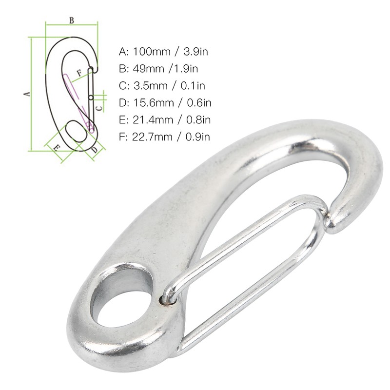 4pcs 100mm Heavy Duty Snap Rope Hook Stainless Steel Spring