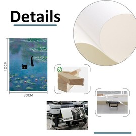 Black Cat Wall Art Painting, Monet's Black Cat in Water Lily Pond, 12x16-Inch Framed Canvas Wall Art for Living Room, Bedroom, Bathroom Decor, Vintage Prints Funny Gifts