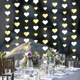 52 ft Wedding Decoration Garland, Pack of 4 Heart Paper Hanging Garland, Streamer Double Heart, Birthday Garland Decoration for Wedding Party Valentine's Day Birthday (White/Gold)