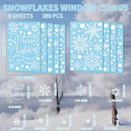 XZENTIRA 9 Sheets Winter Snowflakes Window Clings Christmas Window Clings Stickers for Christmas Window Decorations Winter Wonderland Decorations Holiday Snowflakes Clings Decals for Glass Xmas Party