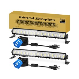 THECHAM IP66 Waterproof 45W LED Shop Lights, 5400LM 6000K Daylight White Garage Light with 6FT Power Cord & Switch, Plug in LED Work Light for Garage, Workshop, Warehouses, Basement, Yard, 2 Pack