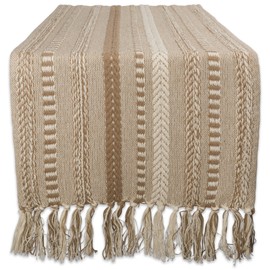 DII Farmhouse Braided Stripe Table Runner Collection, 15x108, Stone